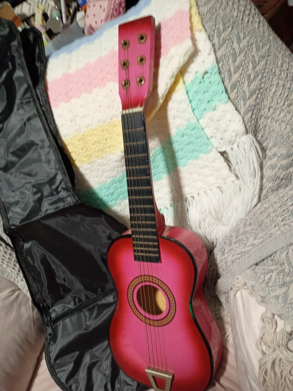 Kids Pink Mini Acoustic Real Guitar- Beginner Practice Guitar